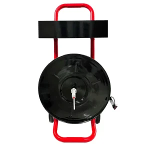 红色重型打包带手推车带盘车（8英寸卷芯）| 便携钢制管架+置物盘 | 防锈涂层｜滚轮刹车系统｜工厂直供 可OEM定制